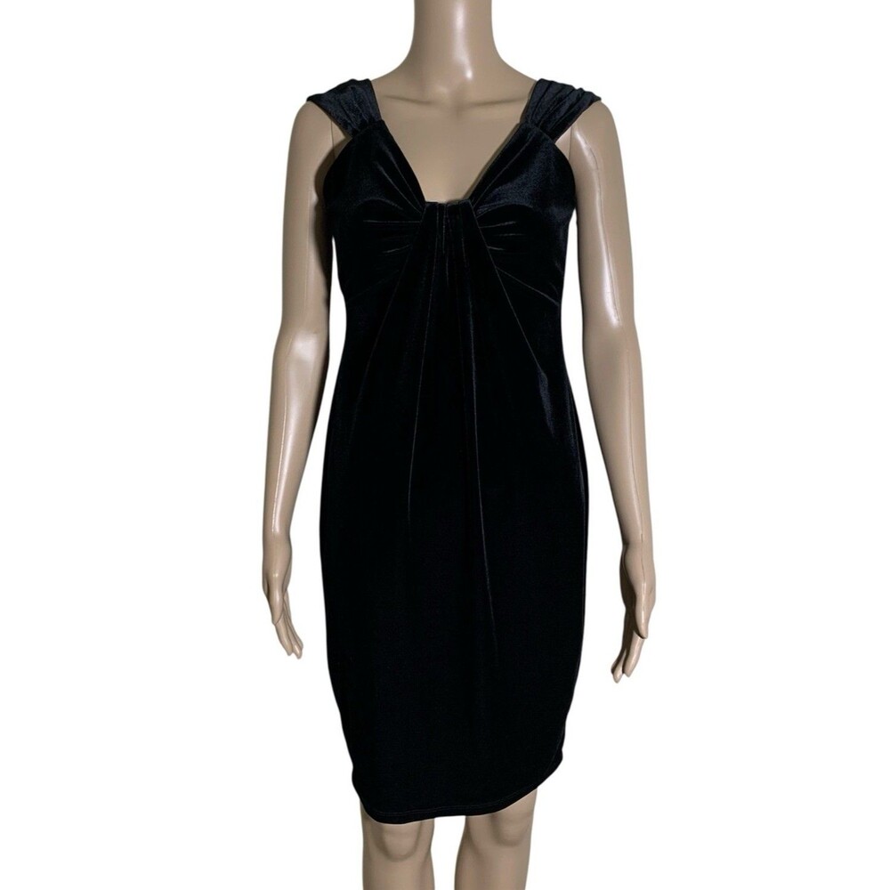 London Times Black Sleeveless Sheath Velvet Velour Cocktail Dress Size 4 Vintage